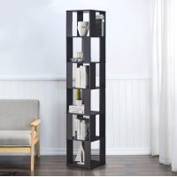 Niceme 190Cm Rotating Bookcase, 6-Tiers Display Shelf, Freestanding Bookshelf For Living Room, Tall Corner Bookcase (Black, Rotatable, 6 Tier)