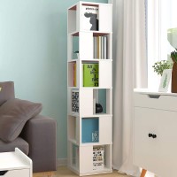 Niceme 190Cm Rotating Bookcase, 6-Tiers Display Shelf, Freestanding Bookshelf For Living Room, Tall Corner Bookcase (Mdf, White)