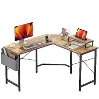 Cubicubi L Shaped Gaming Desk, 47.2 Inch Computer Corner Desk With Monitor Shelf For Home Office Study Writing Workstation, Rustic Brown