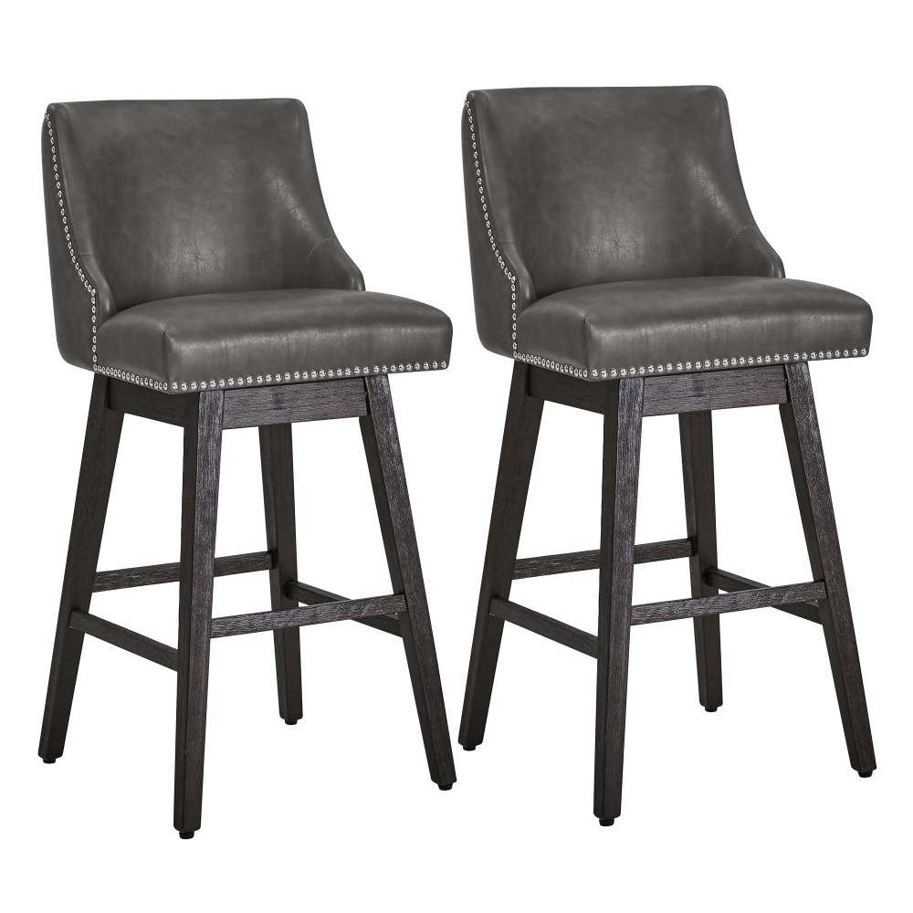 Chita Swivel Bar Stools Set Of 2 Fsc Certified 30 H Seat Height Upholstered Barstools Faux Leather In Retro Grey