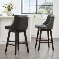 Chita Swivel Bar Stools Set Of 2 Fsc Certified 30 H Seat Height Upholstered Barstools Faux Leather In Retro Grey