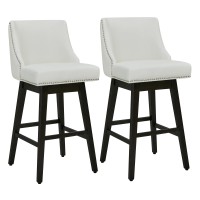 Chita Swivel Bar Stools Set Of 2 Fsc Certified 30 H Seat Height Upholstered Barstools Faux Leather In White