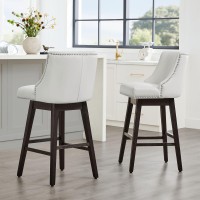 Chita Swivel Bar Stools Set Of 2 Fsc Certified 30 H Seat Height Upholstered Barstools Faux Leather In White