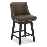 Chita Counter Height Swivel Barstool Fsc Certified 26 H Seat Height Upholstered Bar Stool Faux Leather In Chocolate