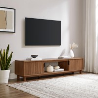 Walker Edison Walton Modern Fluted-Door Low Stand For Tvs Up To 80 Inches, 70 X 15.75 X 16 Inches, Mocha