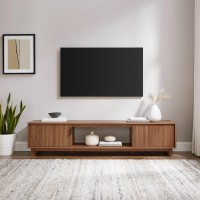 Walker Edison Walton Modern Fluted-Door Low Stand For Tvs Up To 80 Inches, 70 X 15.75 X 16 Inches, Mocha