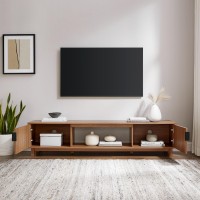 Walker Edison Walton Modern Fluted-Door Low Stand For Tvs Up To 80 Inches, 70 X 15.75 X 16 Inches, Mocha