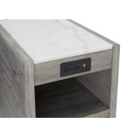 Marble Top Chairside Table w USB Moonlit Gray