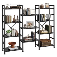 Superjare Triple 4 Tier Bookshelf, Bookcase With 11 Open Display Shelves, Wide Book Shelf Book Case For Home & Office, Black