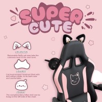 Dowinx Gaming Chair Cute With Cat Ears And Massage Lumbar Support Ergonomic Computer Chair For Girl With Footrest And Headrest