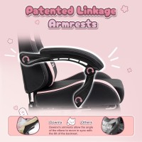 Dowinx Gaming Chair Cute With Cat Ears And Massage Lumbar Support Ergonomic Computer Chair For Girl With Footrest And Headrest