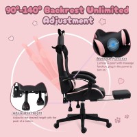 Dowinx Gaming Chair Cute With Cat Ears And Massage Lumbar Support Ergonomic Computer Chair For Girl With Footrest And Headrest