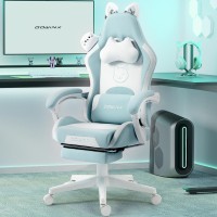 Dowinx Gaming Chair Cute With Cat Ears And Massage Lumbar Support Ergonomic Computer Chair For Girl With Footrest And Headrest