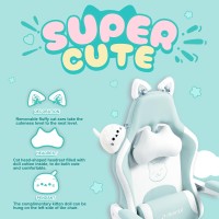 Dowinx Gaming Chair Cute With Cat Ears And Massage Lumbar Support Ergonomic Computer Chair For Girl With Footrest And Headrest