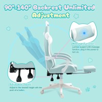 Dowinx Gaming Chair Cute With Cat Ears And Massage Lumbar Support Ergonomic Computer Chair For Girl With Footrest And Headrest