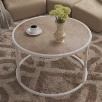 Saygoer Marble Coffee Table Small Round Center Table Simple Modern Boho For Living Room Home Office, 27.6 * 27.6 * 17.7, Easy Assembly, Cream White Faux Marble