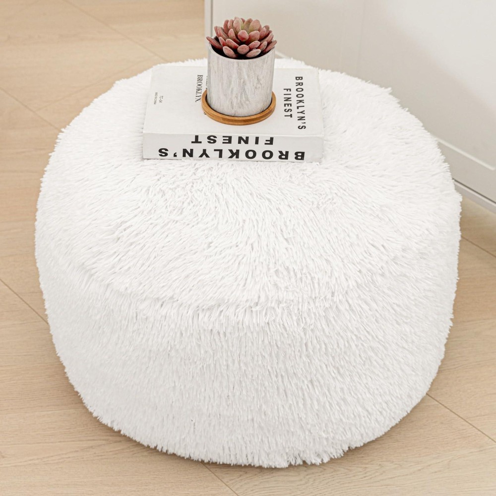 Asuprui Round Pouf Ottoman Stuffed Floor Foot Stool Floor Pouf For Living Room Bedroom Foot Rest For Couch 20 In Diameter X 12 In Height Ottoman Foot Rest With Filler (White Pouf With Filler)