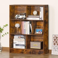 Leyaoyao 7 Cube Bookshelf With Base 3 Tier Midcentury Modern Brown Bookcase Standing Wide Bookshelves Storage Organizer Shelf R