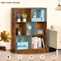 Leyaoyao 7 Cube Bookshelf With Base 3 Tier Midcentury Modern Brown Bookcase Standing Wide Bookshelves Storage Organizer Shelf R