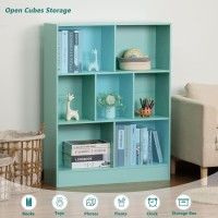 Leyaoyao 7 Cube Bookshelf With Base 3 Tier Modern Mintgreen Kids Bookcase Standing Wide Bookshelves Storage Organizer Toy Shelf