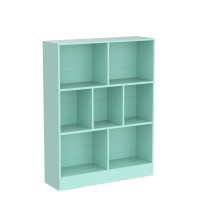 Leyaoyao 7 Cube Bookshelf With Base 3 Tier Modern Mintgreen Kids Bookcase Standing Wide Bookshelves Storage Organizer Toy Shelf