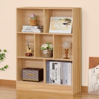 Leyaoyao 7 Cube Bookshelf With Base 3 Tier Midcentury Modern Natural Bookcase Standing Wide Bookshelves Storage Organizer Shelf