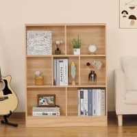 Leyaoyao 7 Cube Bookshelf With Base 3 Tier Midcentury Modern Natural Bookcase Standing Wide Bookshelves Storage Organizer Shelf