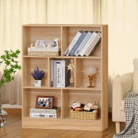 Leyaoyao 7 Cube Bookshelf With Base 3 Tier Midcentury Modern Natural Bookcase Standing Wide Bookshelves Storage Organizer Shelf