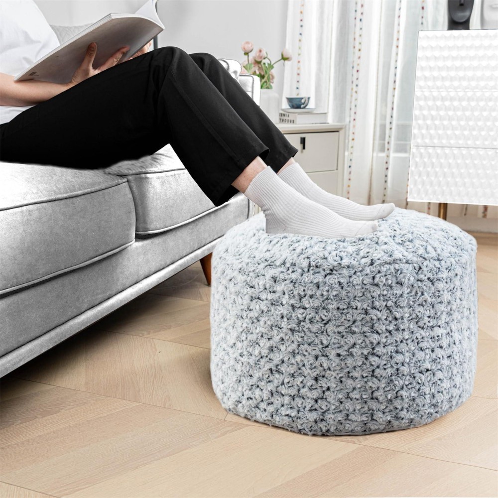 Round Stuffed Pouf Ottoman Floor Foot Stool Floor Pouf Chair For Living Room Bedroom Foot Rest For Couch 20 In Diameter X 12 In Height Ottoman Foot Rest With Filler (Gray White Pouf With Filler)