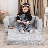 Momcaywex Kids Extra Wide Glow In The Dark Chairs For Toddler, 2-In-1 Toddler Soft Sherpa Couch Fold Out, Convertible Sofa To Lounger For Girls And Boys, Grey