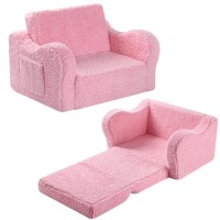 Momcaywex Kids Chairs For Toddler 2In1 Toddler Soft Sherpa Couch Fold Out Convertible Sofa To Lounger For Girls And Boys Pi