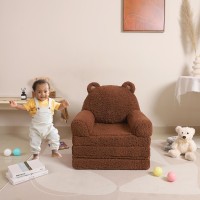 Momcaywex Foldable Kids Sofa Sherpa Teddy Bear Toddler Couch With Tri Folding Foam Cushions Comfy Kids Couch For Kids Age 18 M