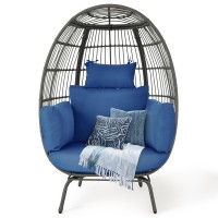 Yitahome Wicker Egg Chair Outdoor Indoor Oversized Lounger With 370Lbs Capacity Large Egg Chairs With Stand Cushion Egg Basket