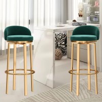 lirrebol Bar Stools Set of 2 Breakfast Bar Chairs with Backrest Velvet Upholstered Kitchen Counter Chairs, Swivel Bar Stools for Home Bar/Kitchen Island, Green