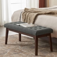 Befurtori Upholstered Entryway Bench, Bedroom Bench End Of Bed, Dining Bench With Solid Wood Legs And Button-Tufted, Linen Ottoman Bench For Living Room, Entryway (Dark Gray)