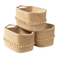 Teokj Storage Basket 3 Pack For Organizing, Rope Cotton Baskets For Toy, Clothes, Blankets, Decorative Basket For Living Room, Nursery, Bathroom, Jute
