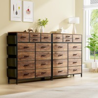 Lulive Dresser For Bedroom With 12 Drawers, Tall Dresser Chest Of Drawers With Side Pockets And Hooks, Fabric Dresser Storage Tower For Closet, Hallway, Living Room (Rustic Brown)