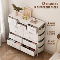 Lulive Dresser For Bedroom With 12 Drawers Tall Dresser Chest Of Drawers With Side Pockets And Hooks Fabric Dresser Storage To