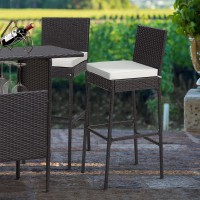Tangkula Set Of 4 Patio Wicker Barstools, Outdoor Bar Height Chair W/Soft Seat Cushion & Cozy Footrest, Heavy-Duty Metal Frame, 400 Lbs Max Load, Mix Brown Rattan Bar Chair