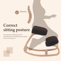 Hoeuthien Ergonomic Kneeling Chair Home Posture Chair Wooden Knee Desk Chair With Thick Comfortable Cushion For Office Beige