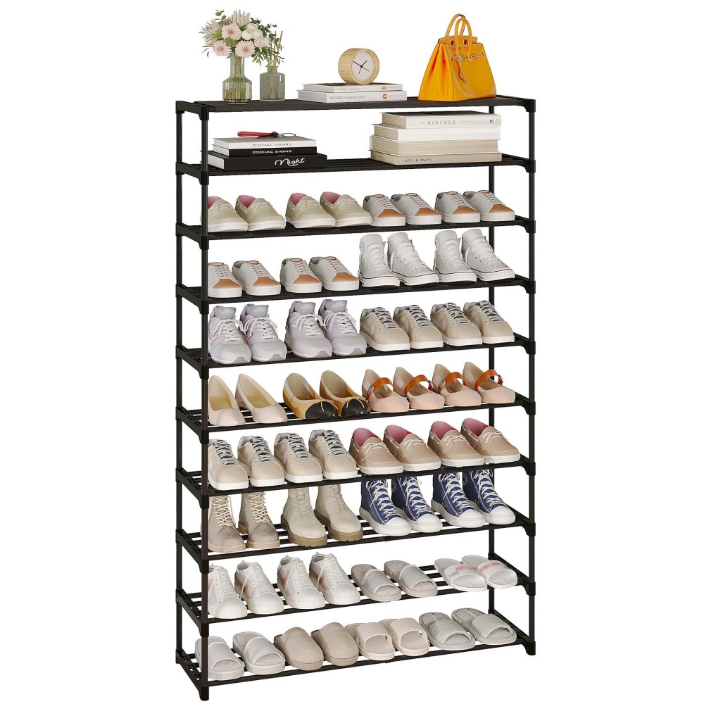 Calmootey 10Tier Shoe Rack Tall Large Capacity 50 Pairs Shoes Storage Organizer Stackable Wide Shoe Shelf For Entryway Hallw