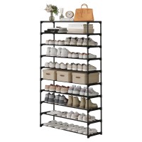 Calmootey 10Tier Shoe Rack Tall Large Capacity 50 Pairs Shoes Storage Organizer Stackable Wide Shoe Shelf For Entryway Hallw