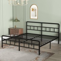 Richwanone 14 Inch King Bed Frame With Headboard And Footboard, Metal Platform With Heavy Duty Steel Slat Support, No Box Spring Needed, Easy Assembly, Black