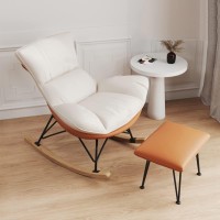Yckegew Soft Rocking Chair With Footstool Design,Comfy Upholstered Rocking Chair Glider Rocker,Living Room Sofa Rocking Chair Recliner For Small Space (Color : Orange+White)