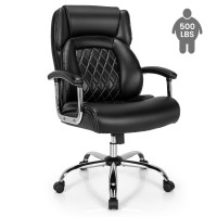 Powerstone Big And Tall Office Chair - 500Lbs High Back Executive Desk Chair Adjustable Pu Leather Computer Chair Home Office Extra Wide Swivel Task Chair For Heavy People Adults Black