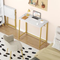 Wohomo White Marble Folding Desk 315 Small Desk For Small Spaces With Gold Legs Easy Assemble Foldable Computer Desk Mini