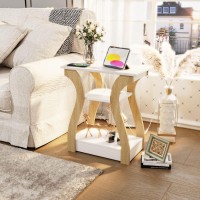 Fromjbest End Table Set Of 2 With Charging Station Side Table With Usb Ports And Outlets Nightstand 3 Tier End Table With Sto