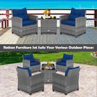 Tangkula 3 Pieces Patio Furniture Set, Outdoor Pe Rattan Conversation Chair Set With Tempered Glass Side Table And Removable Cushions, Pe Wicker Chairs And Table Set For Porch, Balcony And Garden