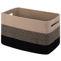 Oiahomy Storage Basket, Storage Baskets For Shelves, Cotton Rope Baskets For Storage, Woven Basket For Toys,Towel Baskets For Bathroom - 14.8 * 9.8 * 8.8, Black & Brown