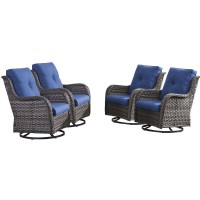 Hummuh Outdoor Swivel Rocker Wicker Patio Chairs High Back Pe Rattan Glider Chairs 4Pcs Patio Furniture Setgrey Blue